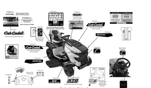 Label Map Diagram and Parts List for XT2-GX54DKH (14AQA6TMA10)(2023) Cub Cadet Lawn Tractor